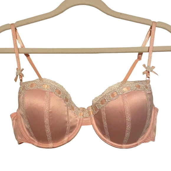Victoria's Secret Angels Satin Pink Lace Feminine Lingerie Bra Size 34C - Picture 1 of 9